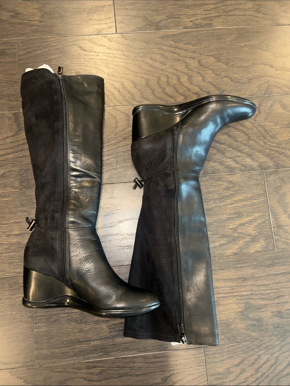 Calvin Klein Black Leather & Suede Over-the-Knee Wedge Boots